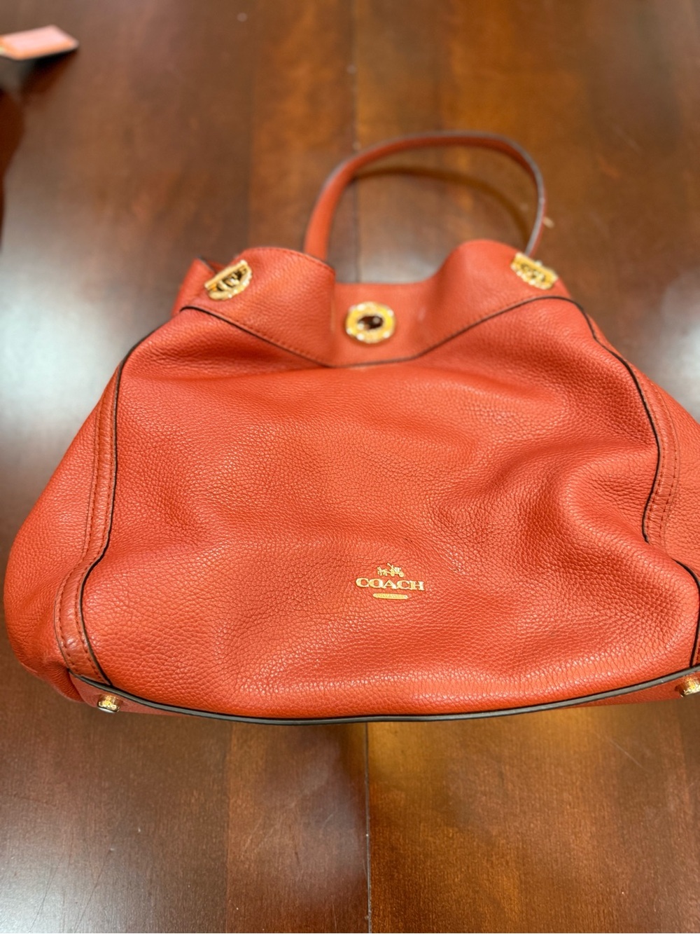 Coach Pebbled Leather Shoulder Bag in Coral-Red